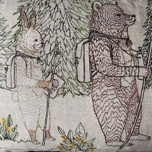 Coral and Tusk "Hikers" Embroidered Linen Pillow
